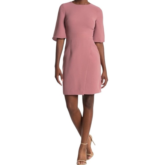 REISS Myra Cross Wrap Front Quarter Sleeve Jewel Neck Woven Dress, Pink, Size 8 - Picture 5 of 5